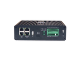 Hongdian industrial IoT gateway with multiple LAN ports, USB, SIM slots, and green terminal blocks.