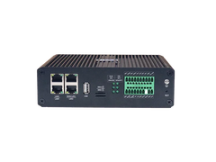 Hongdian industrial IoT gateway with multiple LAN ports, USB, SIM slots, and green terminal blocks.