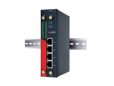 Hongdian industrial IoT router mounted on DIN rail with multiple LAN ports and connectors