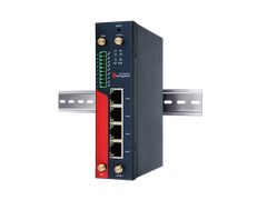 Hongdian industrial IoT router mounted on DIN rail with multiple LAN ports and connectors