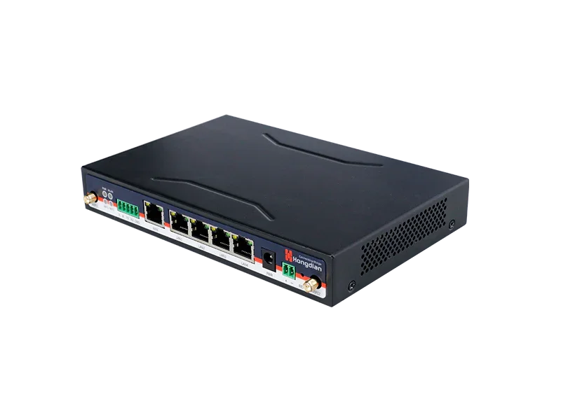 Hongdian industrial IoT router with multiple Ethernet ports and black metal case