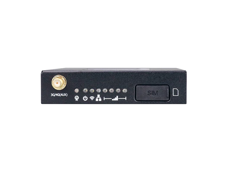 Hongdian industrial IoT router front view with SIM slot, status LEDs, and 3G/4G antenna port